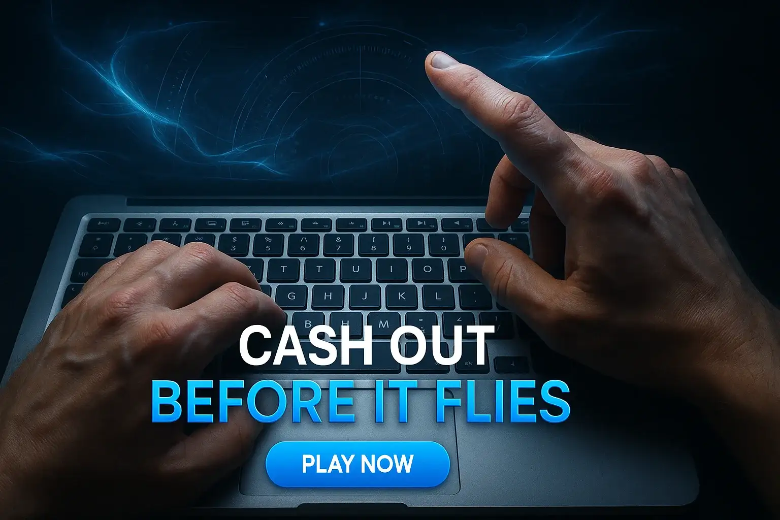 Hands on laptop keyboard during tense crash cash-out moment